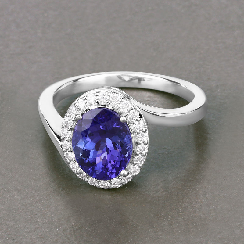 2.72 Carat Genuine Tanzanite and White Diamond 14K White Gold Ring