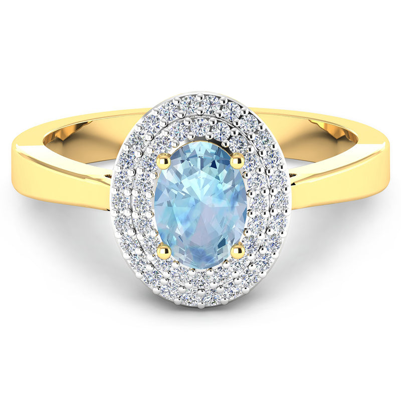 0.76 Carat Genuine Aquamarine and White Diamond 14K Yellow Gold Ring