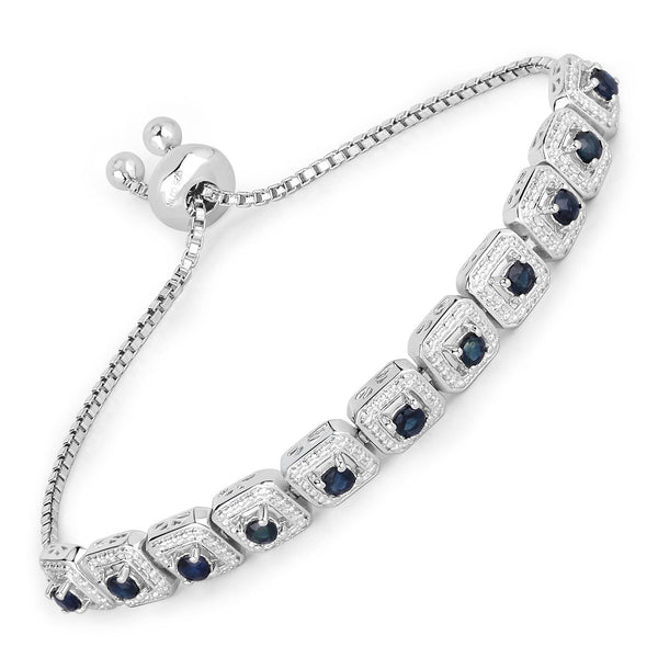 1.21 Carat Genuine Blue Sapphire .925 Sterling Silver Bracelet