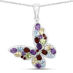 3.80 Carat Genuine Multi Stones .925 Sterling Silver Pendant