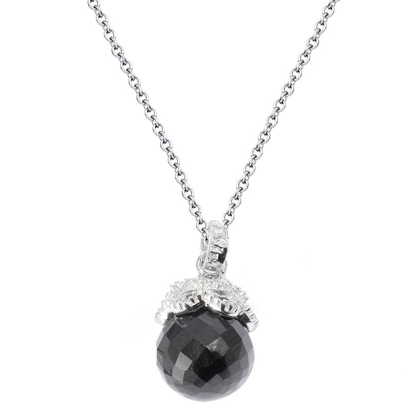 V3 Jewelry 925 Sterling Silver with Natural Black Spinel Bead and White Topaz Pendant for Women's