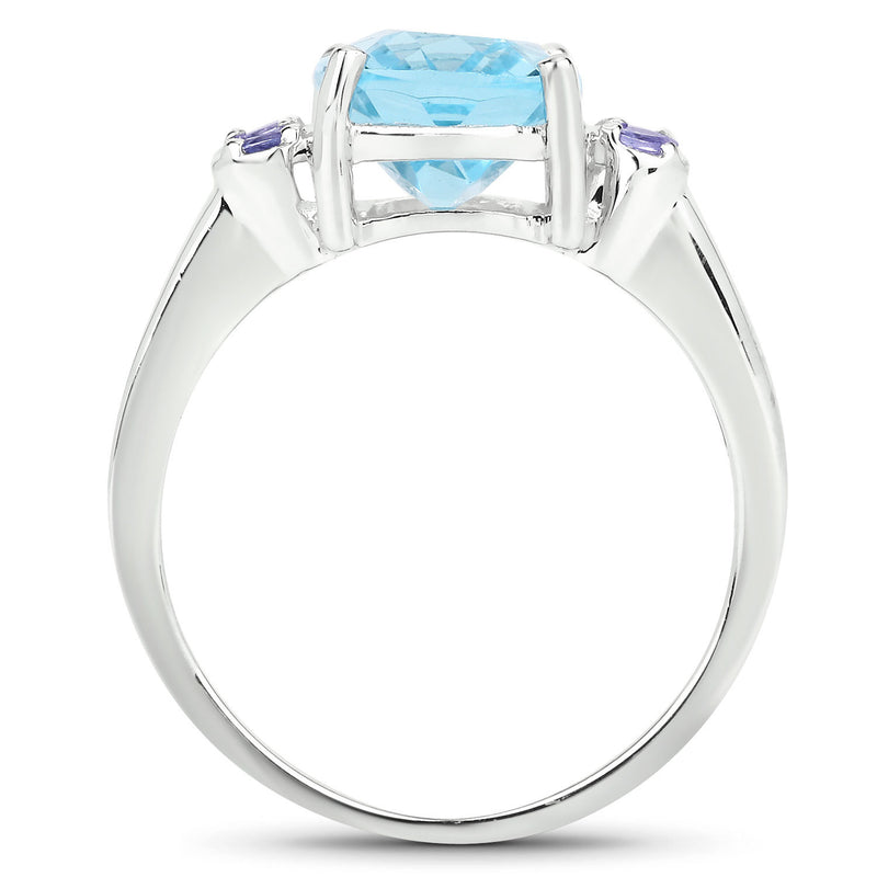 4.35 Carat Genuine Blue Topaz and Tanzanite .925 Sterling Silver Ring