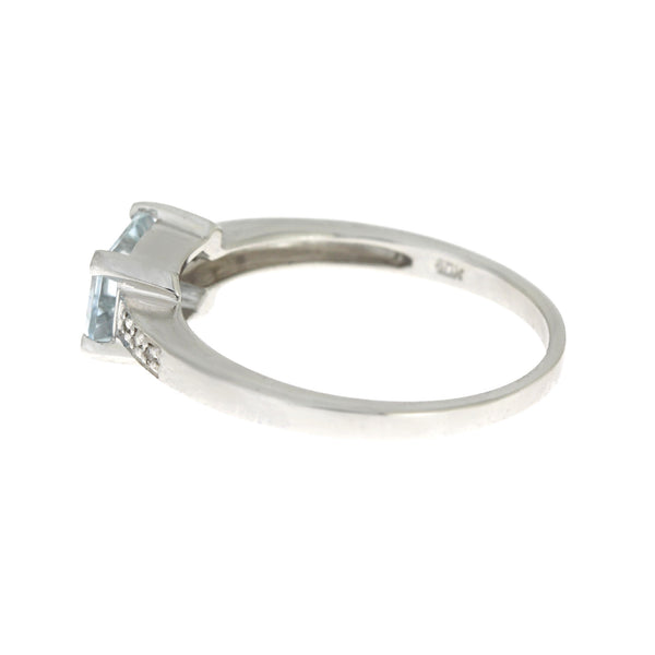 Natural .82ct Aquamarine Diamond Ring 10KT White Gold