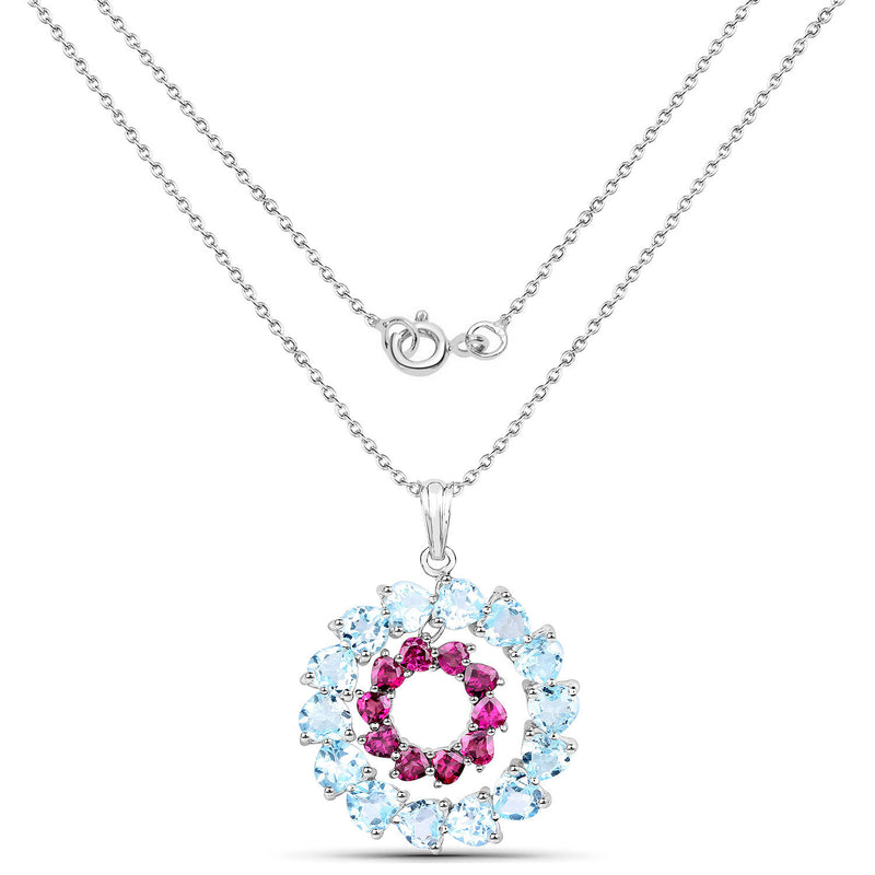 14.00 Carat Genuine Blue Topaz & Rhodolite .925 Sterling Silver Pendant