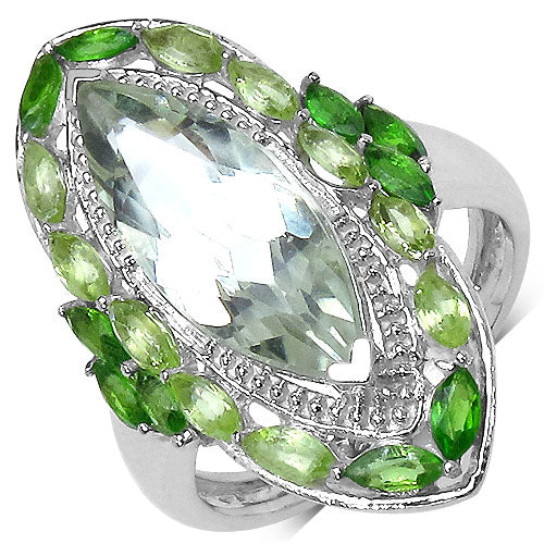 4.90 Carat Genuine Green Amethyst, Peridot and Chrome Diopside .925 Sterling Silver Ring