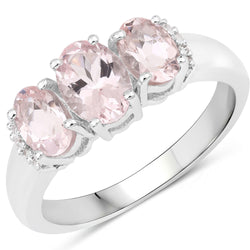 1.46 Carat Genuine Morganite and White Diamond .925 Sterling Silver Ring