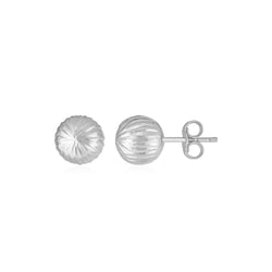 14K White Gold Ball Earrings with Linear Texture