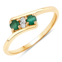 0.23 Carat Genuine Emerald and White Diamond 14K Yellow Gold Ring