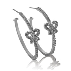 Cubic Zirconia Silvertone Bow Accent Hoop Earrings