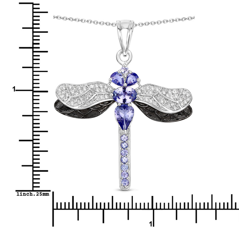 1.99 Carat Genuine Tanzanite and White Zircon .925 Sterling Silver Pendant