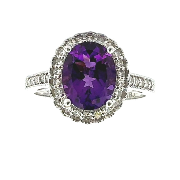 Natural 1.80ct Amethyst Diamond Ring 14KT White Gold