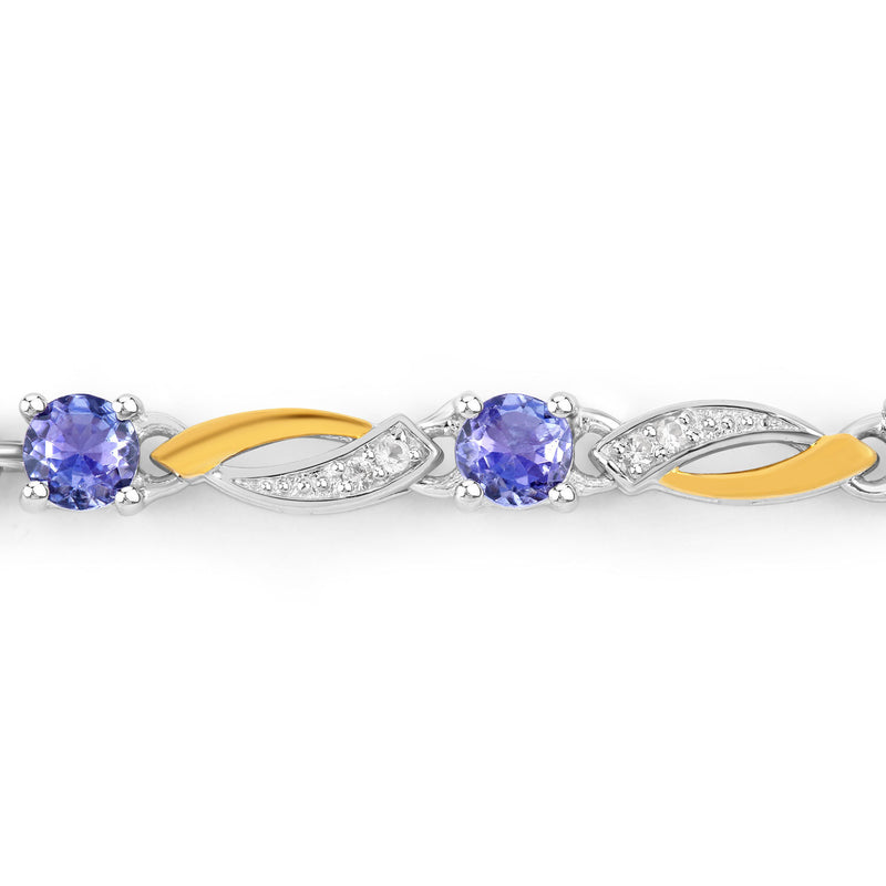 0.77 Carat Genuine Tanzanite and White Sapphire .925 Sterling Silver Bracelet