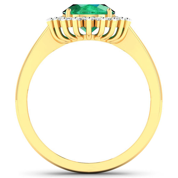 1.39 Carat Genuine Zambian Emerald and White Diamond 14K Yellow Gold Ring