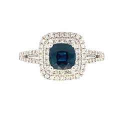 Natural 1.38ct Sapphire Diamond Ring 14KT White Gold