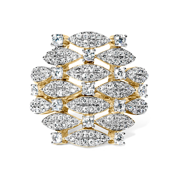 14K Yellow Gold 1.0 Cttw Diamond Geometric Stacked Open Cocktail Ring (I-J Color, I1-I2 Clarity) - Ring Size 7