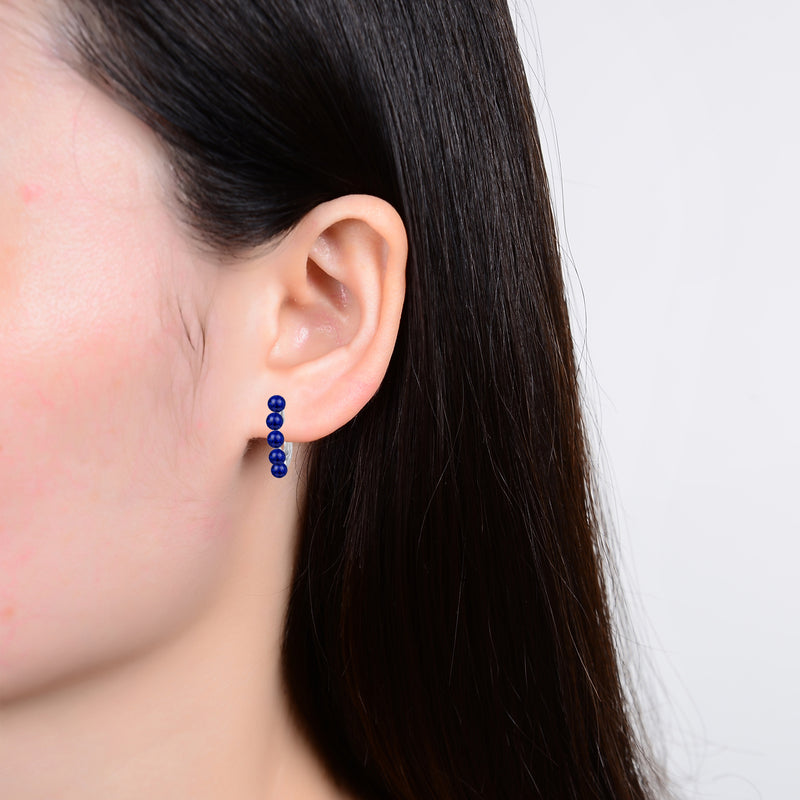 Sterling Silver Lapis Lazuli Hoop Earrings with Omega Closure