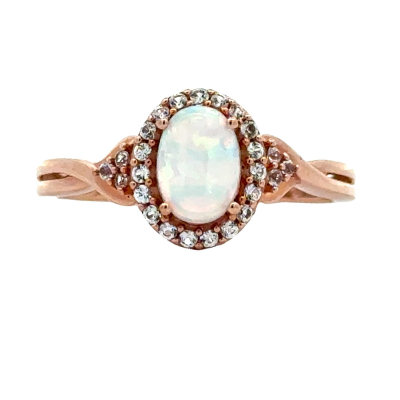 .75ct Created Opal Created Sapphire Ring 10KT Rose Gold