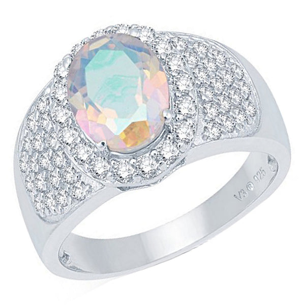 V3 Jewelry Mercury Opal Topaz & White Topaz Pavé Oval Halo Ring