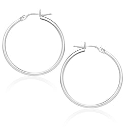 14k White Gold Polished Hoop Earrings (25 mm)