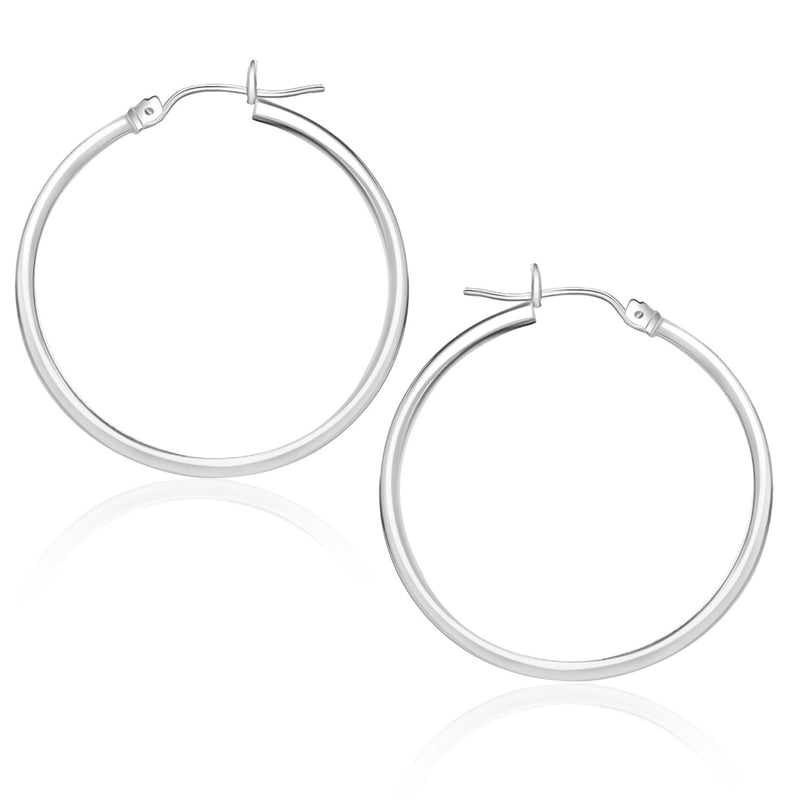 14k White Gold Polished Hoop Earrings (25 mm)