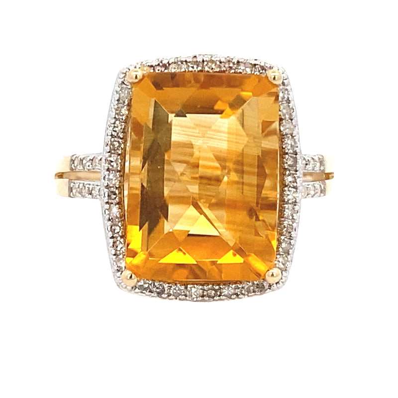 Natural 4.42ct Citrine Diamond Ring 14KT Yellow Gold