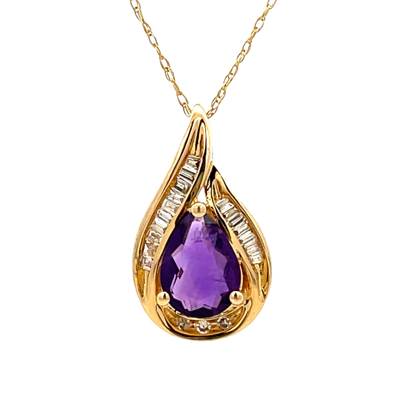 Amethyst Diamond Fashion Pendants 14KT Yellow Gold