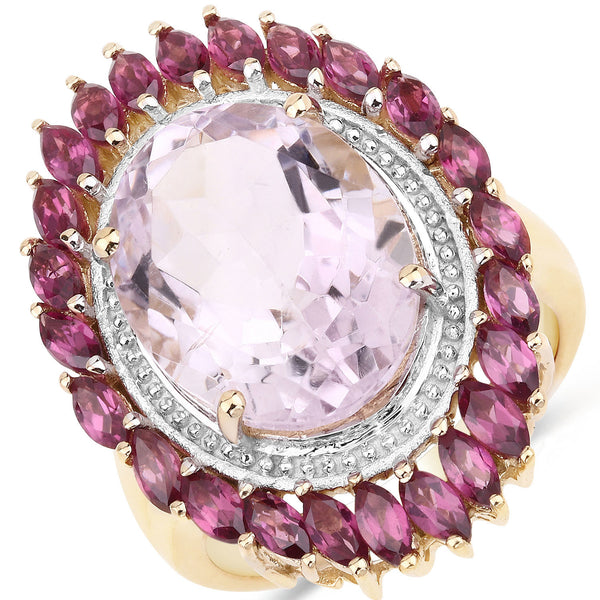 10.16 Carat Genuine Pink Amethyst and Rhodolite .925 Sterling Silver Ring