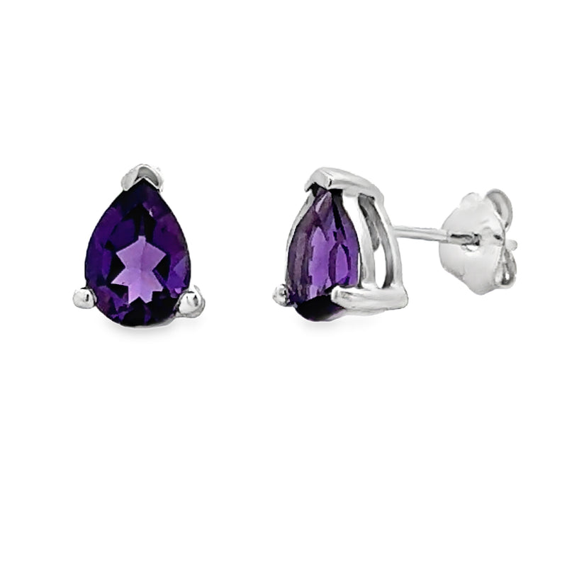 Genuine 1.30ct Amethyst Stud Earrings 10KT White Gold