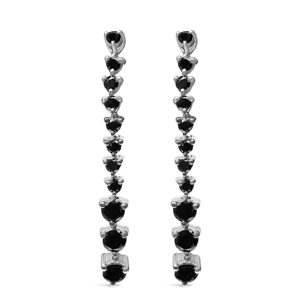 .925 Sterling Silver 1.0 Cttw Black Diamond Arrow Style Graduating Drop Dangle Stud Earrings (Black Color, I2-I3 Clarity)