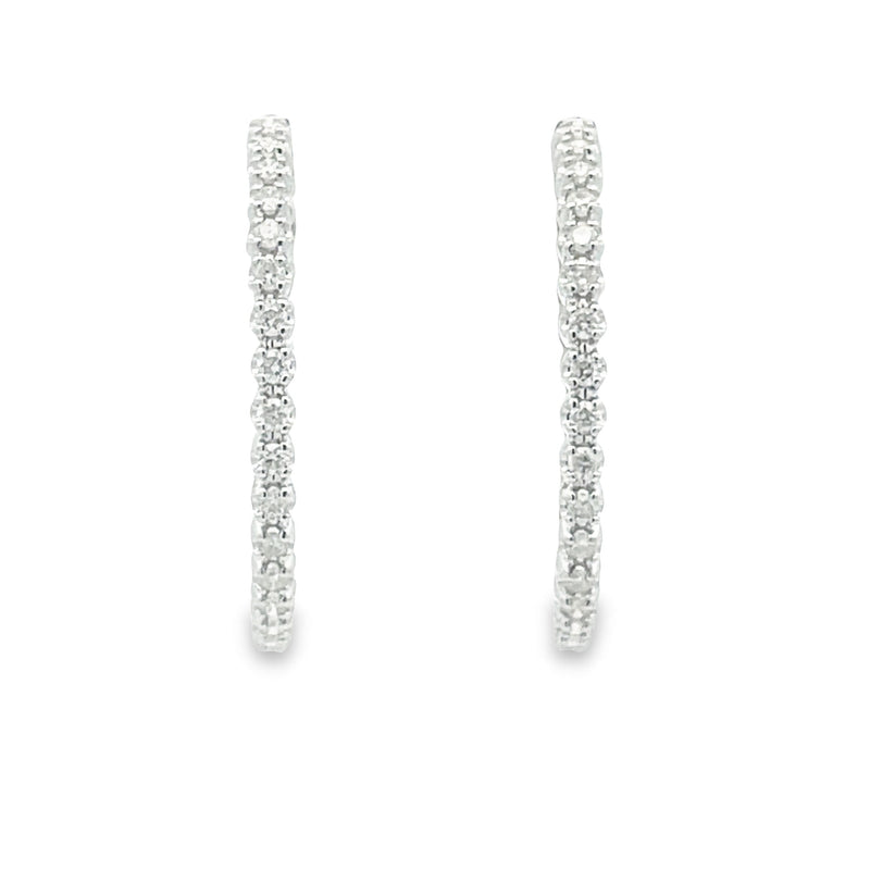 Genuine 1.00ct Diamond Hoop Earrings 10KT White Gold