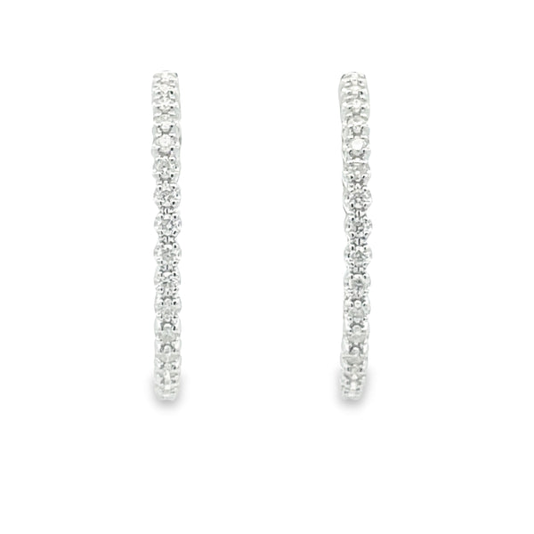 Genuine 1.00ct Diamond Hoop Earrings 10KT White Gold