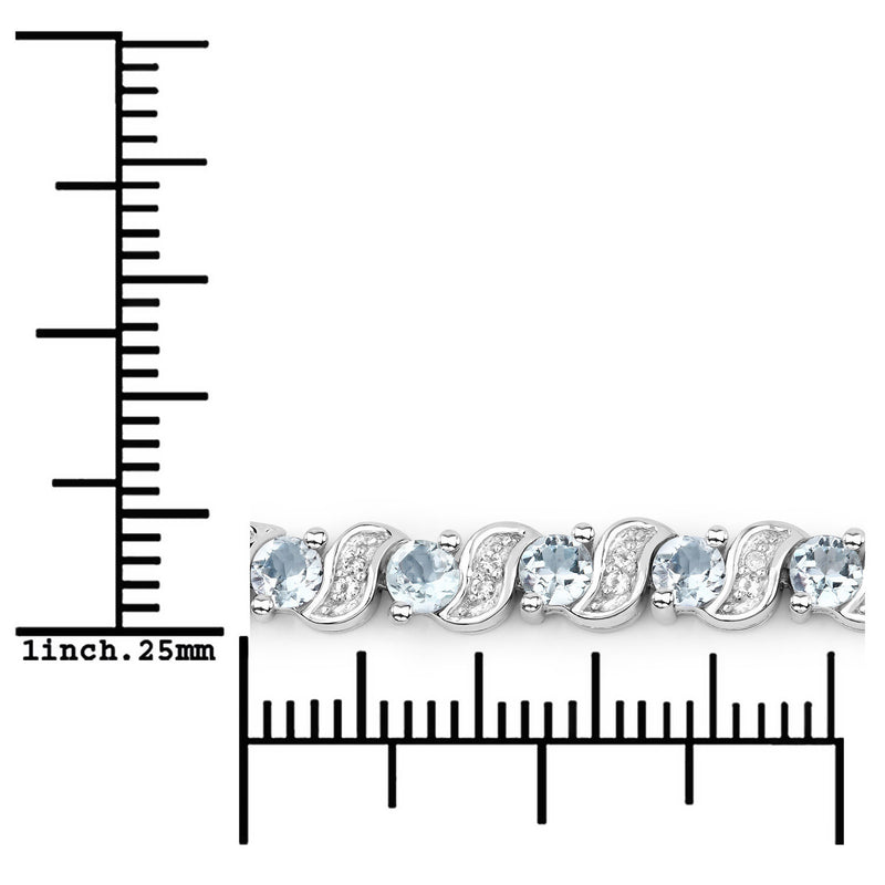 0.98 Carat Genuine Aquamarine and White Topaz .925 Sterling Silver Bracelet