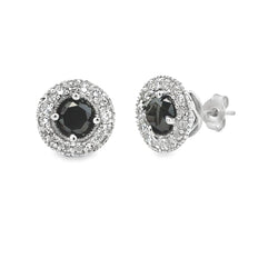 Black Diamond White Topaz Stud Earrings Sterling Silver