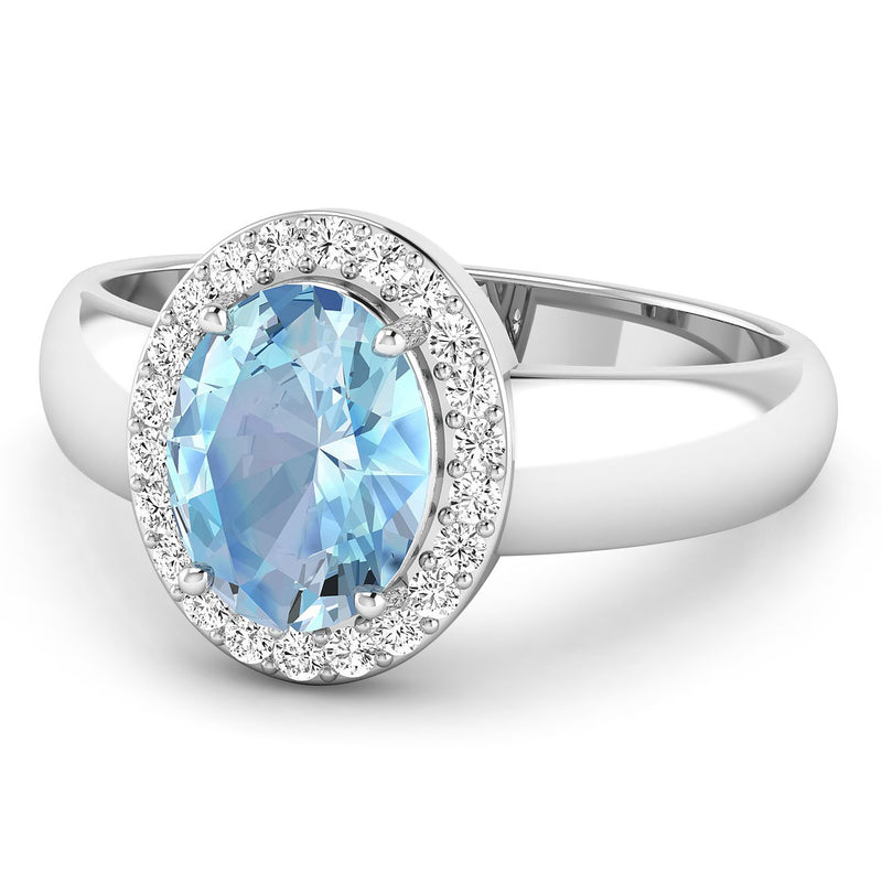 1.62 Carat Genuine Aquamarine and White Diamond 14K White Gold Ring