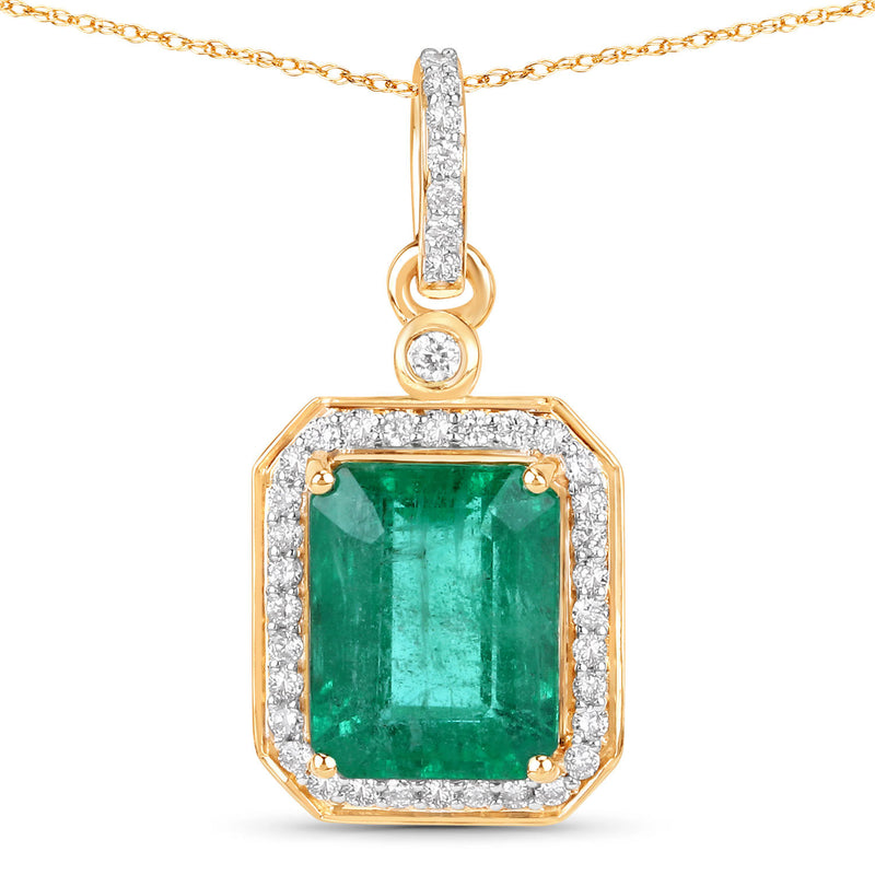 IGI Certified 2.87 Carat Genuine Zambian Emerald and White Diamond 14K Yellow Gold Pendant