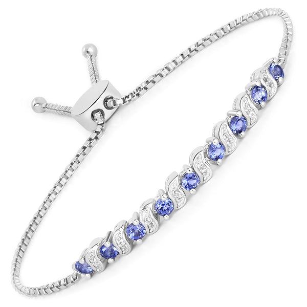 0.98 Carat Genuine Tanzanite and White Topaz .925 Sterling Silver Bracelet