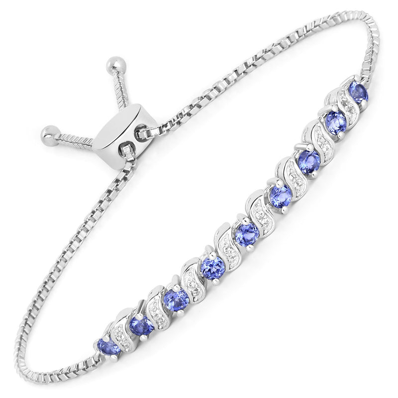 0.98 Carat Genuine Tanzanite and White Topaz .925 Sterling Silver Bracelet