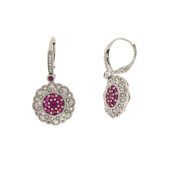 .96ct Ruby Diamond Dangle Earrings 14KT White Gold