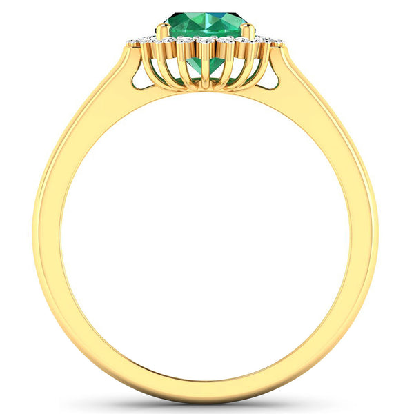 1.31 Carat Genuine Zambian Emerald and White Diamond 14K Yellow Gold Ring