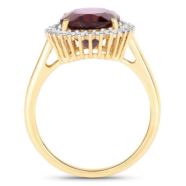 4.12 Carat Genuine Rhodolite and White Diamond 14K Yellow Gold Ring