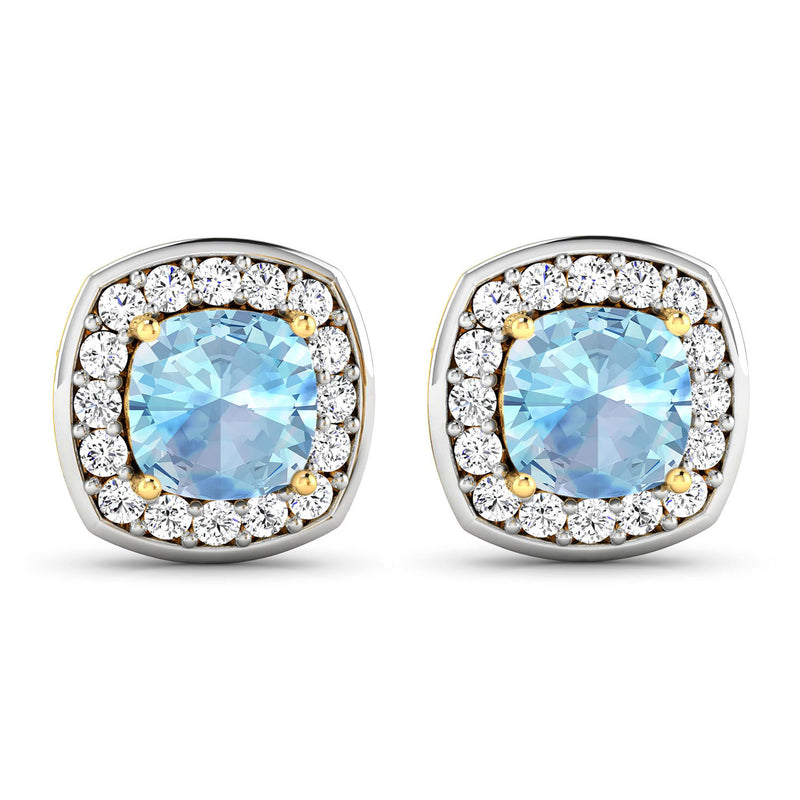 1.95 Carat Genuine Aquamarine and White Diamond 14K Yellow Gold Earrings