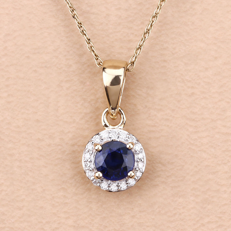 0.52 Carat Genuine Blue Sapphire and White Diamond 14K Yellow Gold Pendant