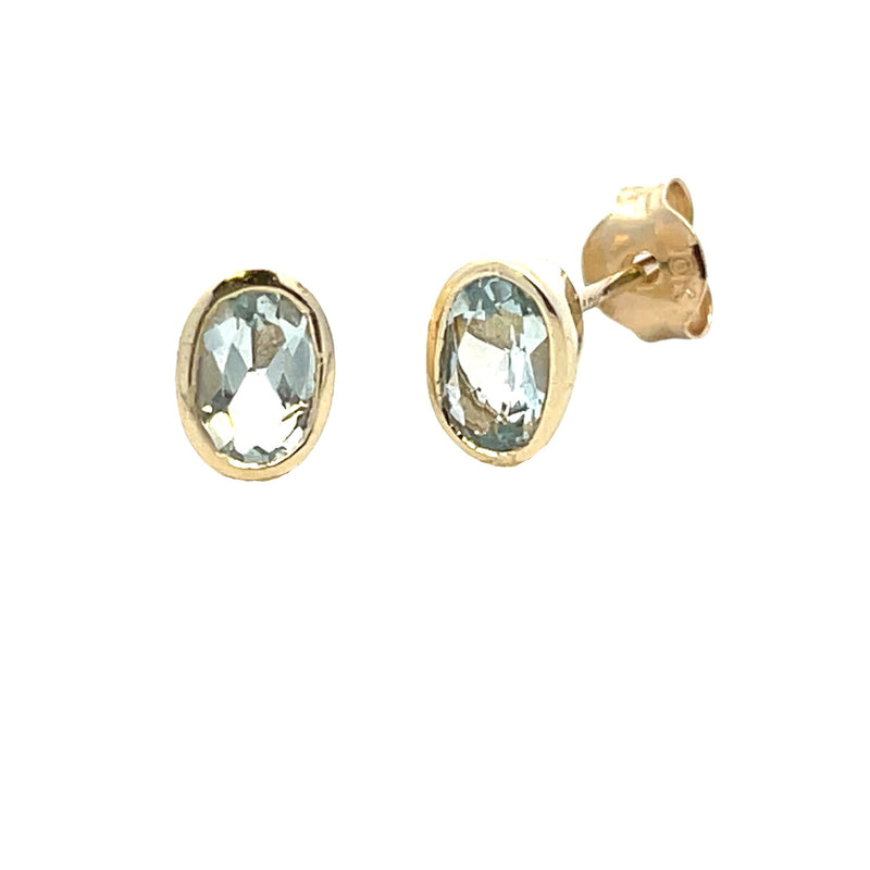 Genuine .67ct Aquamarine Stud Earrings 10KT Yellow Gold