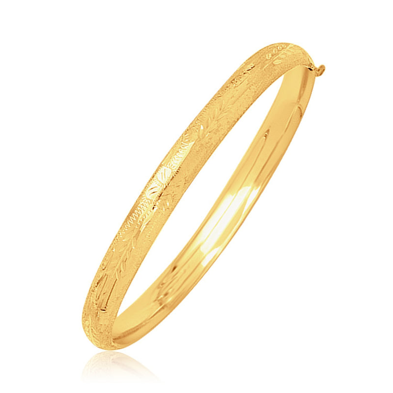 14k Yellow Gold Dome Motif Children's Bangle with Diamond Cuts