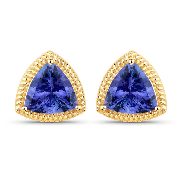 4.24 Carat Genuine Tanzanite 14K Yellow Gold Earrings