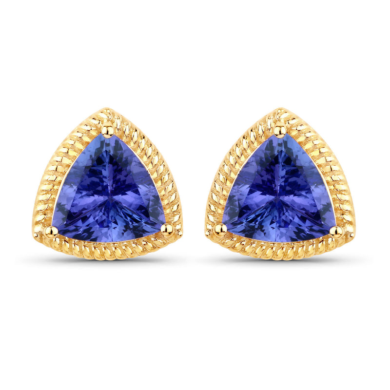 4.24 Carat Genuine Tanzanite 14K Yellow Gold Earrings