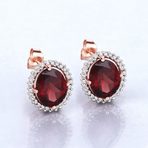 5.82 Carat Genuine Rhodolite and White Diamond 14K Rose Gold Earrings