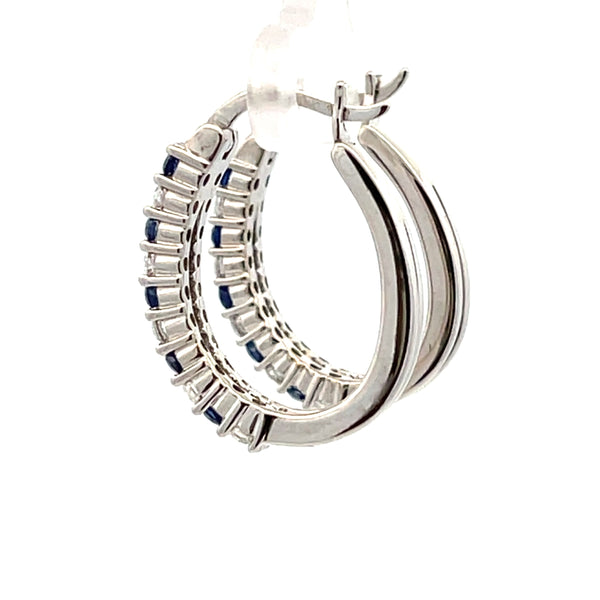 Natural Created Sapphire Hoop Earrings Sterling Silver