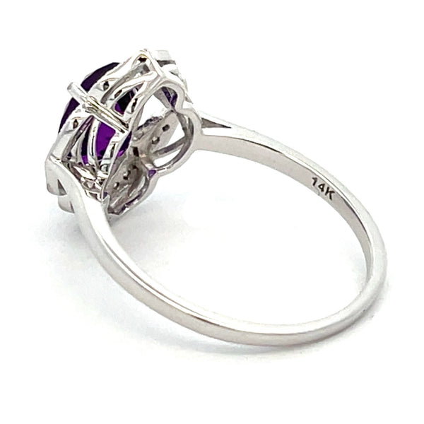 Genuine 1.43ct Amethyst Diamond Ring 14KT White Gold