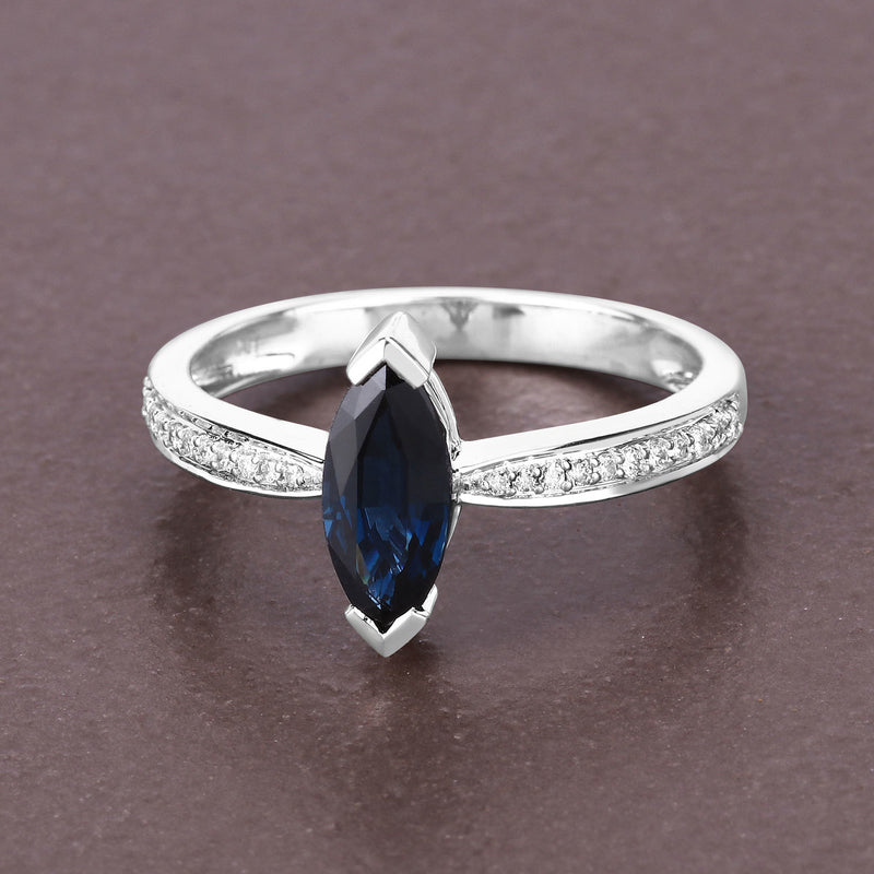 1.44 Carat Genuine Blue Sapphire and White Diamond 14K White Gold Ring